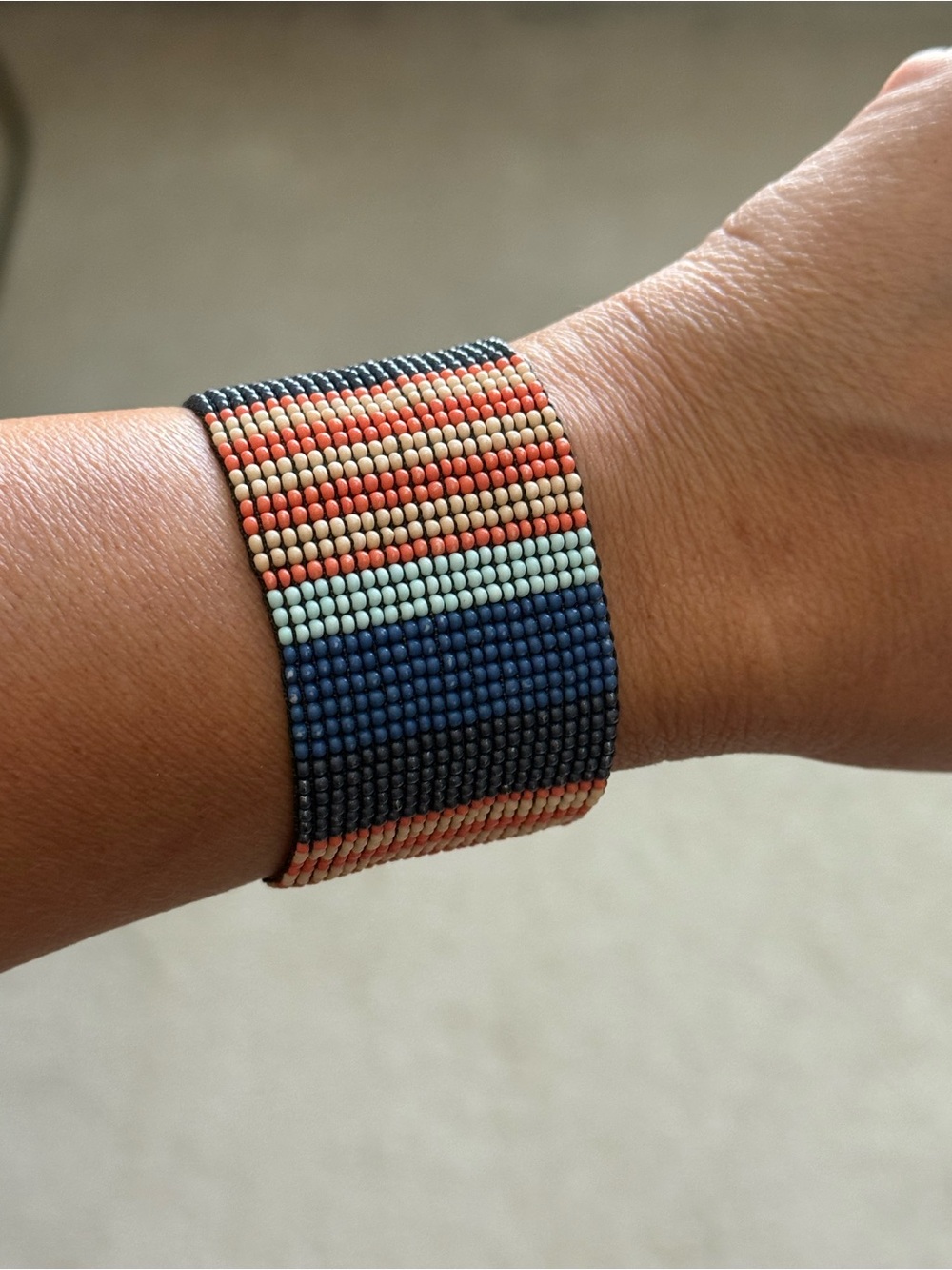 Ink & Alloy Beaded Cuff Watch Band in Navy, Coral & Cream